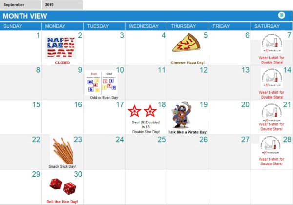 September Fun Calendar Mathnasium